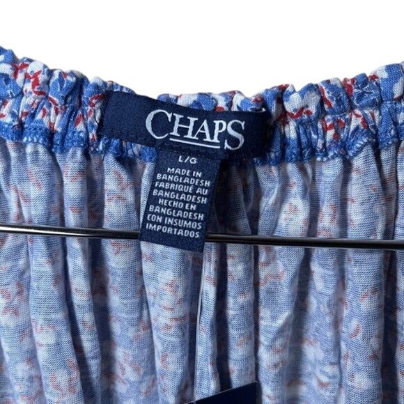 Chaps Womens Blue Floral Print Short-Sleeve Blouse With Tie Neck L - Picture 4 of 10